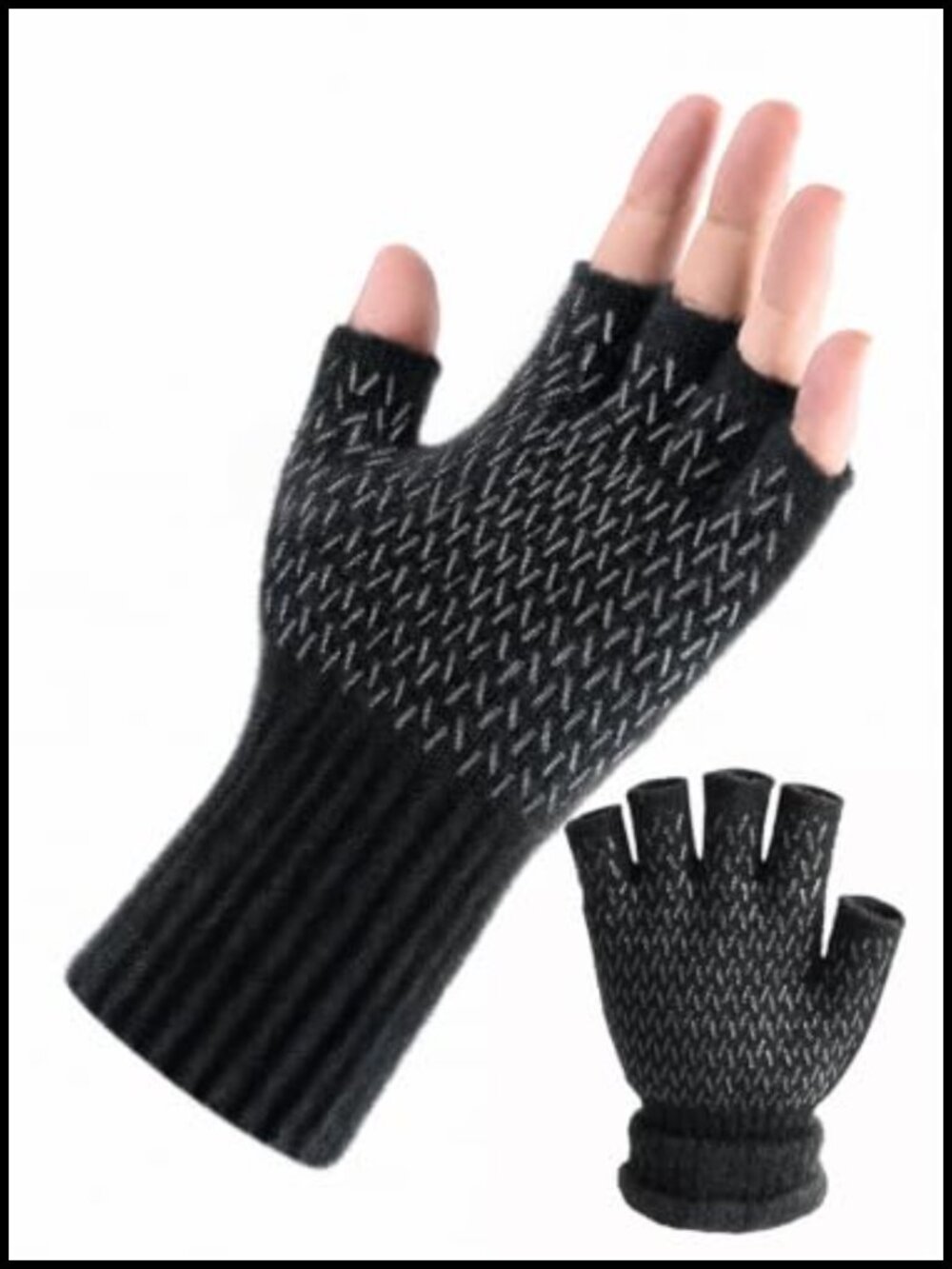 Alpaca Wool Fingerless Gloves Double-Layer Winter Warm Knit